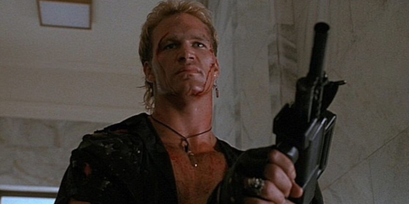 Brian Bosworth as Joe Huff, face bleeding in Stone Cold