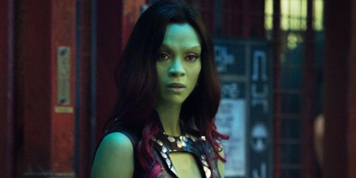 Zoe Saldana playing Gamora in Guardians of the Galaxy